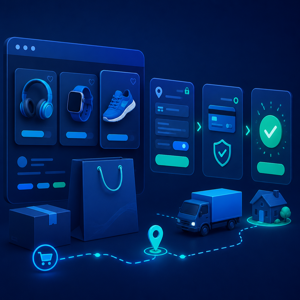 Online shop with product catalogue and secure checkout flow
