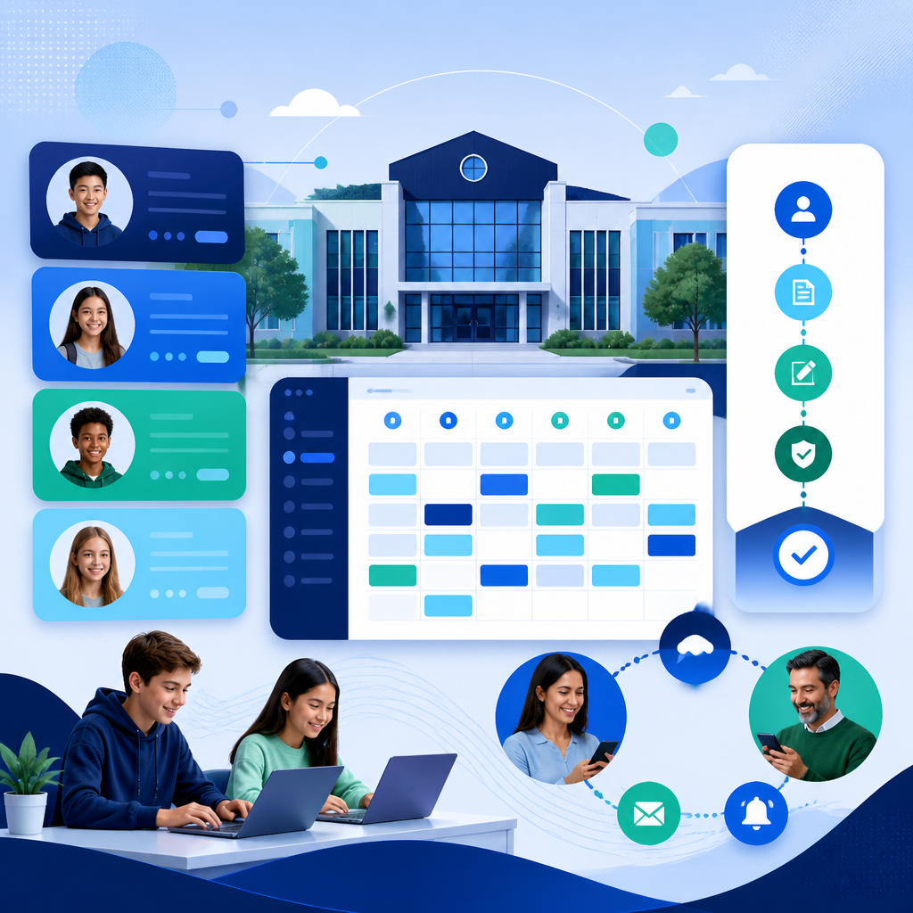 School website with admissions, programme and parent communication panels