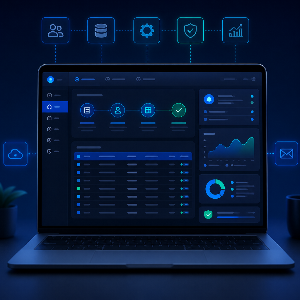Custom web application dashboard with data and workflow controls